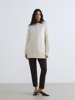 Bisiklet Yaka Kendinden Desenli Kad?n Triko Tunik