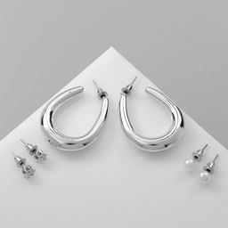 Серьги QF Нежность, набор 3 пары, цвет серебро