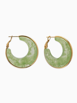 Серьги-кольца акрил «Тренд», нефритовые в золоте