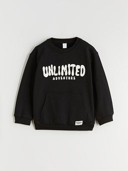 Bisiklet Yaka Bask?l? Erkek ?ocuk Sweatshirt