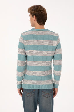 Erkek Regular Fit Bisiklet Yaka Mint Kazak