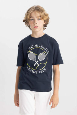 Футболка оверсайз с круглым вырезом и принтом для мальчиков с короткими рукавами - Defacto фото 3