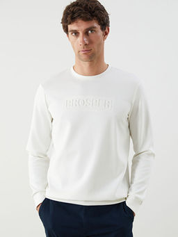 Bisiklet Yaka Uzun Kollu Bask?l? Erkek Sweatshirt