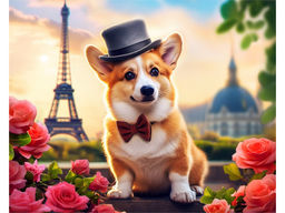 Алмазная мозаика 40*50см "Корги в Париже" 30цв. (НД-0591) частичное заполнение, с подрамником