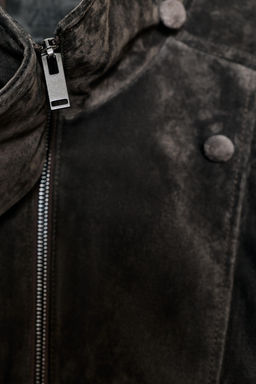 100% SUEDE LEATHER BIKER JACKET WITH COVERED BUTTONS - Zara фото 8