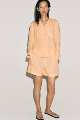 CAMISA LINO 100% BOLSILLO ZW COLLECTION / Mandarina - Zara фото 2