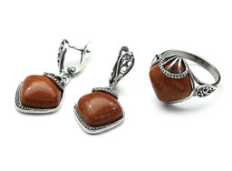 Кольцо Серьги с авантюрином имитация размер 18