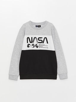 Bisiklet Yaka Nasa Bask?l? Uzun Kollu Erkek ?ocuk Sweatshirt - Waikiki фото 3