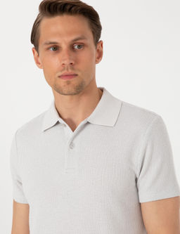 Gri Slim Fit _rme Dokulu Polo Yaka Ti__rt
