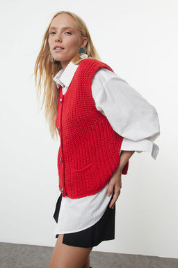 K?rm?z? Yumusak Dokulu Fitted Yelek TWOAW25YE00027