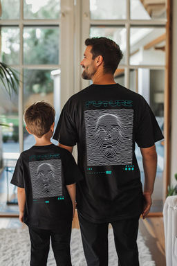 Siyah Erkek Cocuk S?rt Bask?l? Baba-Ogul Orme T-Shirt TKDAW25TS00018
