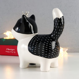 Фигурка керамика «Котик в короне», бело-чёрный с золотом, 16.3×7.5×15 см