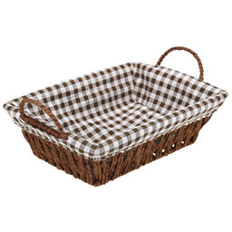 Корзина-сухарница плетеная Сластена 26х19см h7,5см, рисовая бумага, шоколадный, с ручками, металлический каркас, чехол хлопок на резинке, форма прямоугольная (Китай)