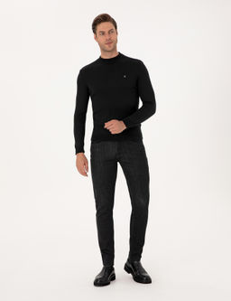 Siyah Slim Fit _eyrek Yaka Basic Triko Kazak