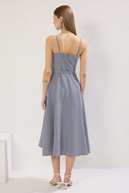 Lacivert Kemerli Potikareli A Kesim Midi Dokuma Elbise TWOSS25EL00296 - Trendyolmilla фото 4