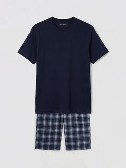 Standart Kal?p Ekose Erkek ?ortlu Pijama Tak?m?