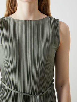 Bisiklet Yaka Dokulu Krinkle Elbise