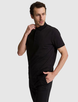 Siyah Slim Fit Pamuk Kar___ml_ D__meli Polo Yaka Basic T-shirt