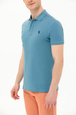 Мужская темно-мятная базовая футболка с воротником поло - U.s. polo assn фото 6