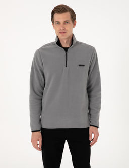 Gri Regular Fit Yar_m Fermuarl_ Polar Sweatshirt