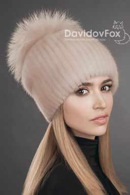 Шапка Буратино норка дымчатая роза