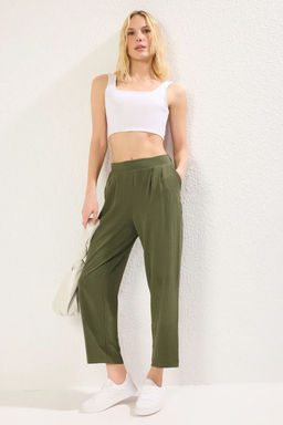 Haki Harem/Salvar Kal?p Rahat Kesim Beli Lastikli Dokuma Pantolon TWOSS25PL00068