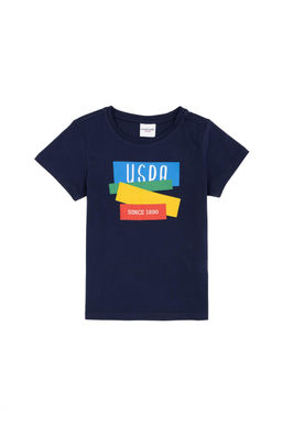 Футболка U.S. Polo Assn для мальчика с круглым вырезом темно-синяя из хлопка  фото 4