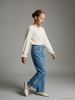 Wideleg Nak??l? K?z ?ocuk Jean Pantolon