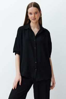 Siyah Dokuma Gomlek-Pantolon Aerobin Tak?m TWOSS24AU00038