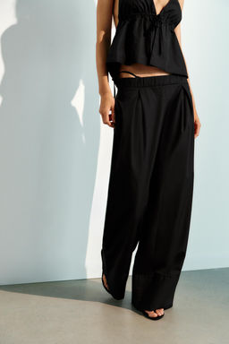 PANTAL?N ANCHO POPEL?N / Negro - Zara фото 3