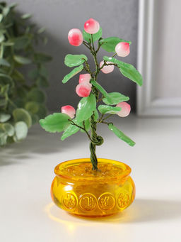 Сувенир бонсай "Дерево с персиками в чаше богатства" 9 персиков 14 листьев 7,5х9,5х16 см
