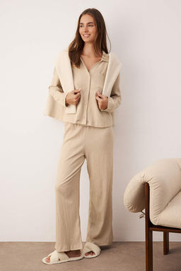 Tas Cepli Gomlek Yaka Crinkle Dokulu Orme Pijama Tak?m? THMAW26PT00159