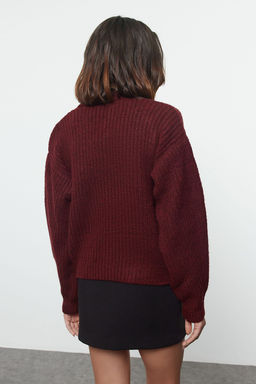 Limited Edition Bordo Yumusak Dokulu Kurdele/Fiyonk Detayl? Sac Orgu Triko Kazak TWOAW22KZ1947 - Trendyolmilla фото 7