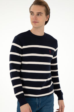 Erkek Slim Fit Bisiklet Yaka Lacivert Kazak