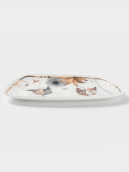 Блюдо фарфоровое сервировочное Доляна «Коты-аристократы», 30×18.5 см, белое