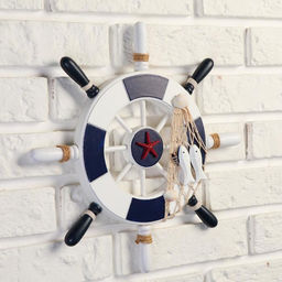 Декор настенный, панно «Штурвал с морской звездой», бело-синий, 33×33×2 см