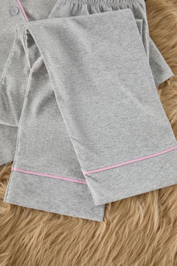 Trendyolmilla Siyah Pamuklu Yaka Kuzu Bask?l? Dar Kal?p Orme Pijama Tak?m? THMAW22PT0704 фото 8