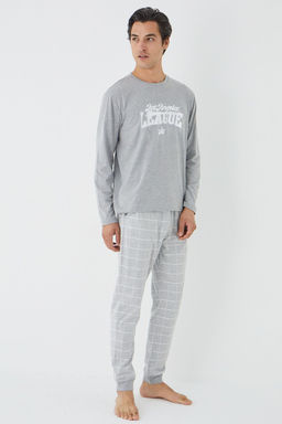 TRENDYOL MAN Gri Regular Fit Ekose Orme Pijama Tak?m? TMNAW25PT00063