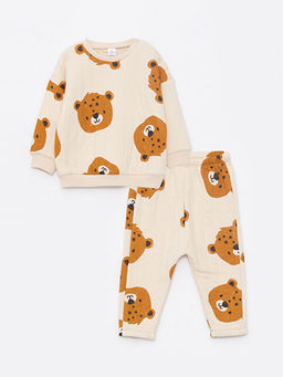 Bisiklet Yaka Uzun Kollu Bask?l? Erkek Bebek Sweatshirt ve Pantolon 2li Tak?m