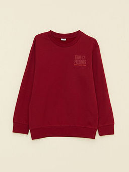 Bisiklet Yaka Bask?l? Uzun Kollu Erkek ?ocuk Sweatshirt