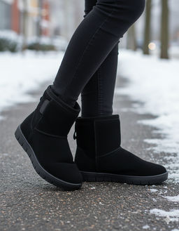 Унты женские на литой подошве Замша, овчина, черные - Roshva фото 11