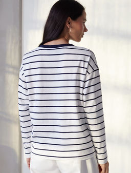 Лонгслив в полоску с принтом из премиального хлопка с эластаном - Vilatte фото 3