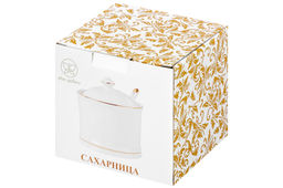 Сахарница 250 мл 9*9*10 см Белая с золотом + ложка NEW BONE CHINA - Elan gallery фото 10