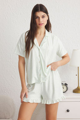 Trendyolmilla Somon Puantiyeli F?rf?r Detayl? Sortlu Orme Pijama Tak?m? THMSS24PT00284  фото 2