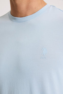 Erkek Regular Fit Bisiklet Yaka A__k Mavi Basic Ti__rt