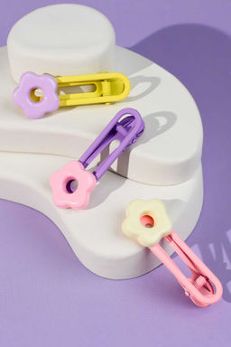 Набор заколок для волос зажим, арт. 71790 / 10 ЦВЕТОЧКИ (в наборе: 3шт., 6,2 см, черный металл, полиэфирная смола, цвет: жёлтый, розовый, сиреневый, подложка из мелованного картона + ПЭТ-пакет с европодвесом)