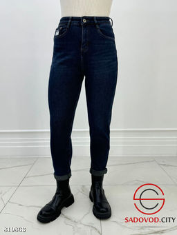 Джинсы с высокой посадкой с начёсом