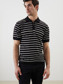 Polo Yaka K?sa Kollu ?izgili Erkek Triko Kazak