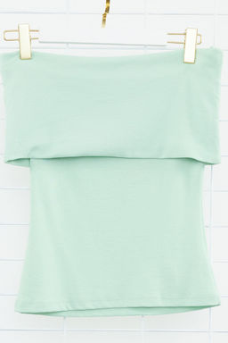 Mint Carmen Yaka Fitted/Vucuda Oturan Orme Madonna Yaka Bluz TWOSS24BZ00497