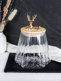 Банка для сыпучих бамбуковая крышка с фигуркой 800 мл 13х11 см / 7606 /уп 48/ новогодняя